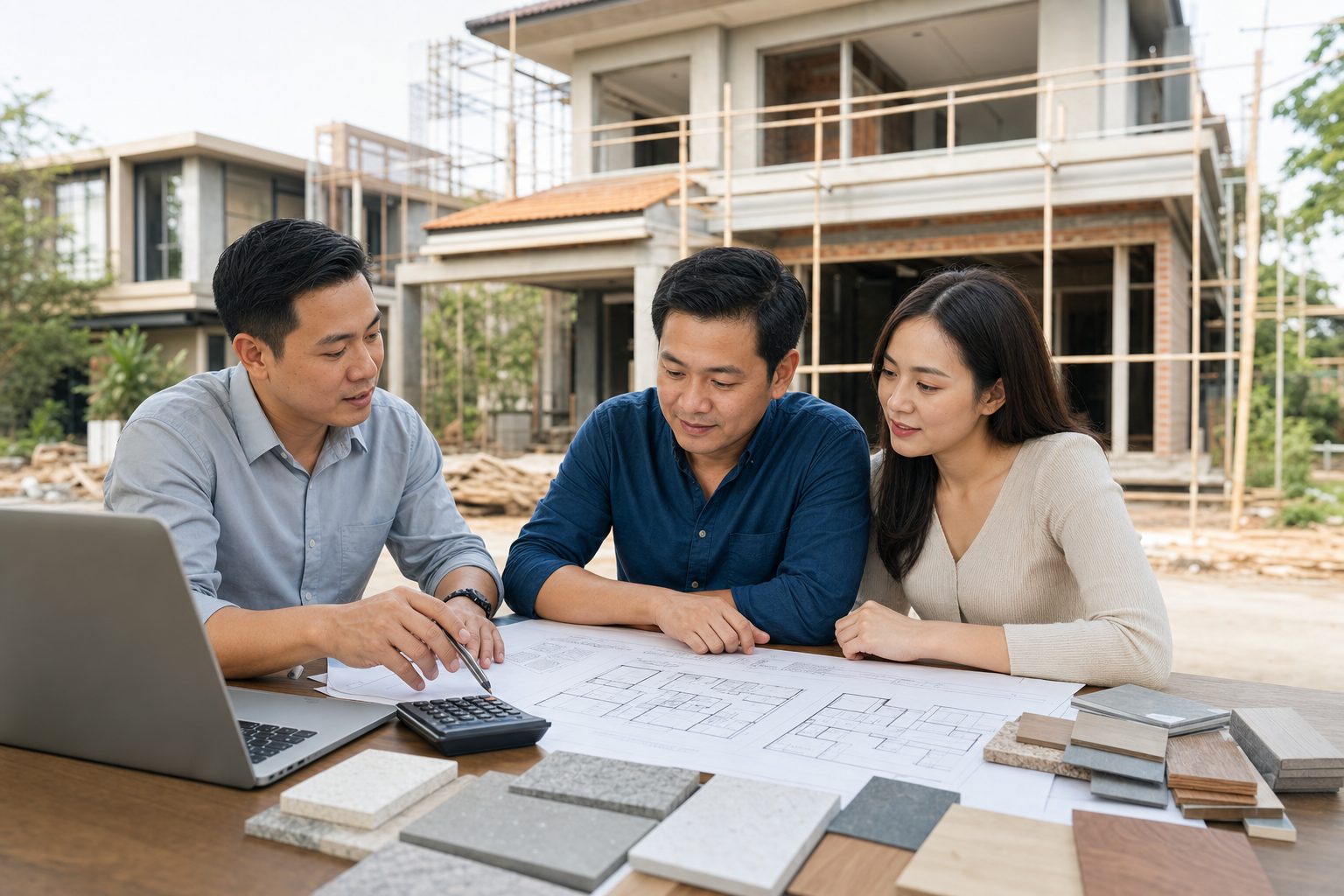 Gia chủ và kiến trúc sư lập ngân sách xây nhà