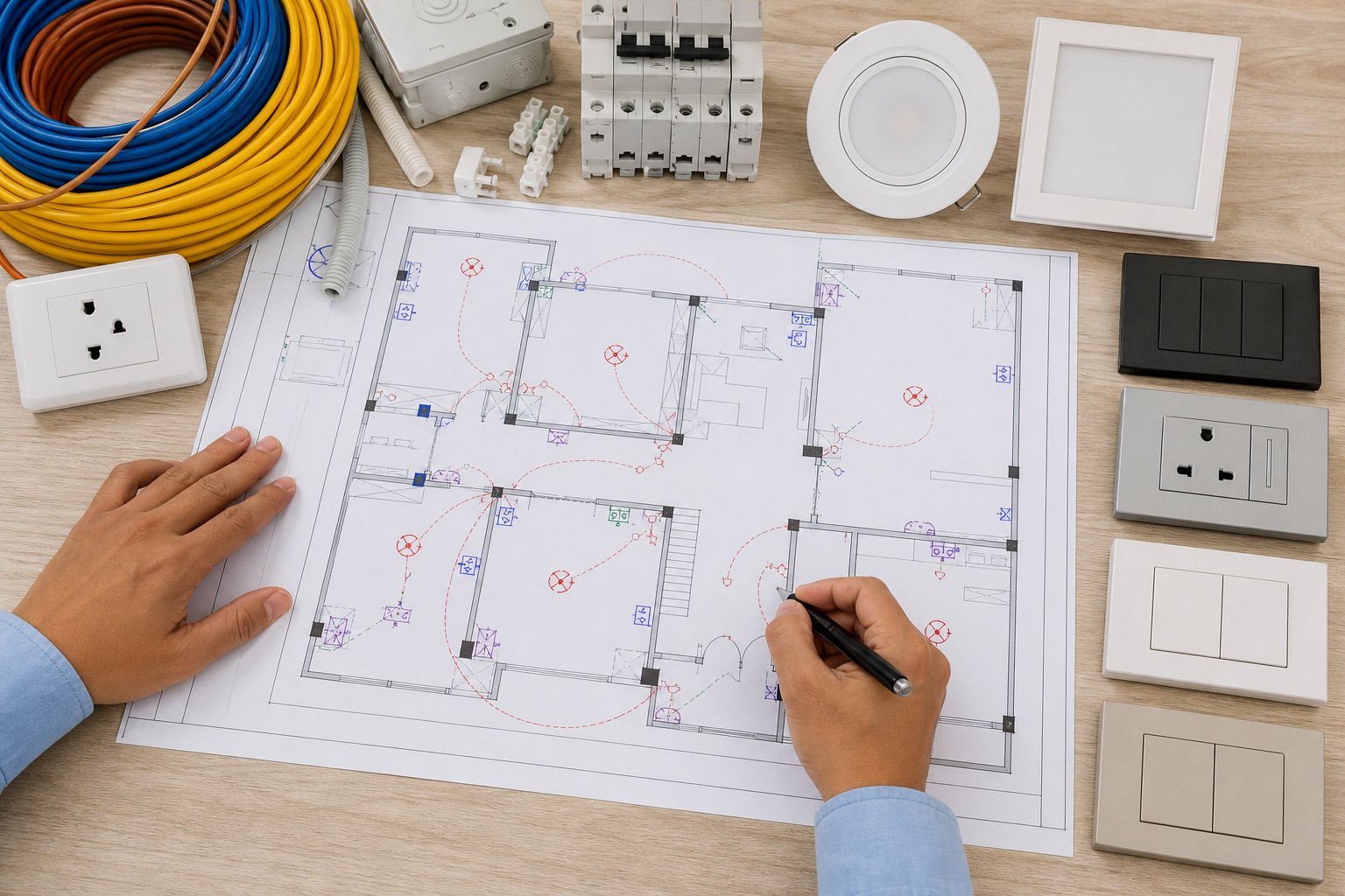 Bố trí ổ cắm công tắc và đèn tiện dụng